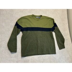 Vintage Structure Mens Crew Neck Long Sleeve Sweater Green‎ Navy Stripe Size XL